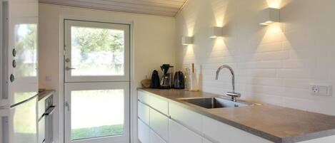 Fridge, oven, dishwasher, high chair