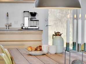 Fridge, oven, highchair, cookware/dishes/utensils