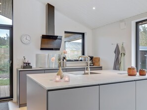 Fridge, oven, dishwasher, cookware/dishes/utensils