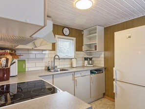 Fridge, microwave, cookware/dishes/utensils