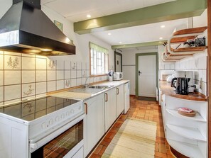 Fridge, microwave, oven, cookware/dishes/utensils