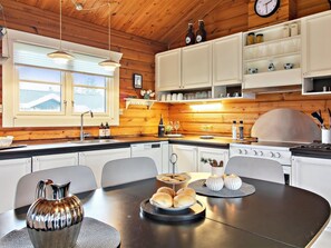 Fridge, oven, dishwasher, cookware/dishes/utensils