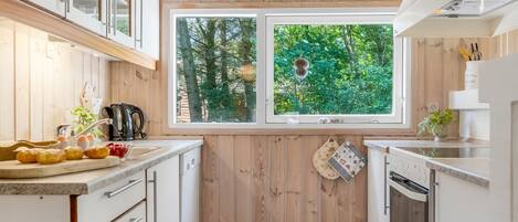 Fridge, oven, dishwasher, high chair