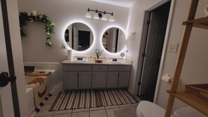 Eco-friendly toiletries, hair dryer, towels, soap