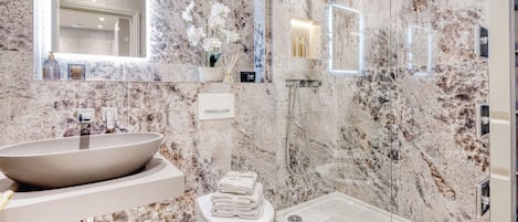 Marble Arch Suite 3 | Bathroom | Shower, eco-friendly toiletries, towels, soap