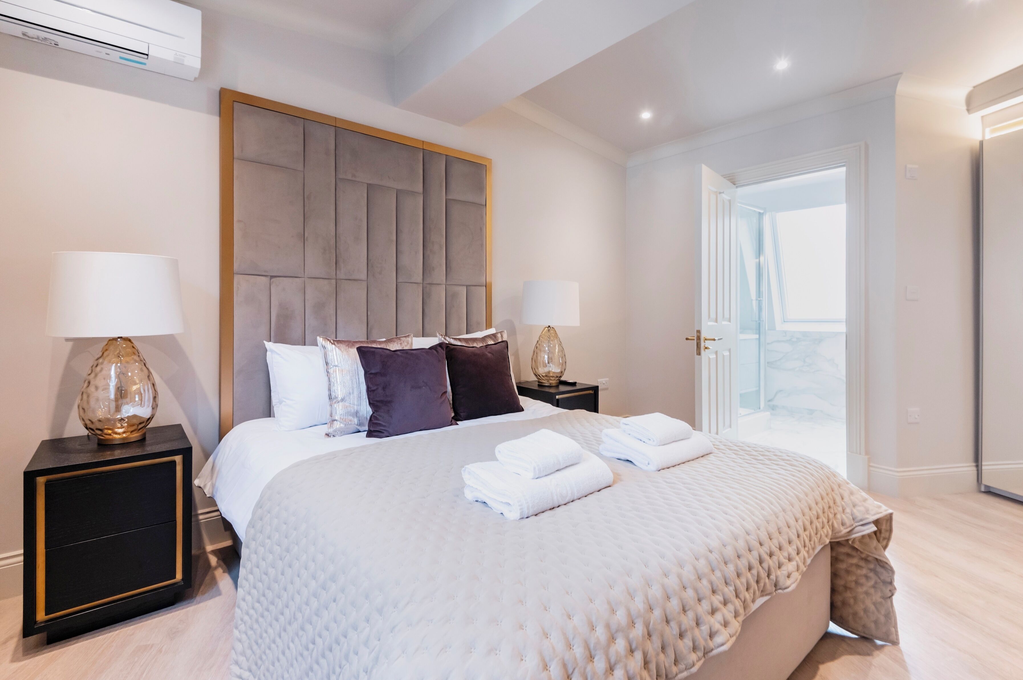 2 bedrooms, desk, laptop workspace, iron/ironing board