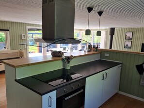 A modern kitchen with a central island, a built-in oven, and pendant lighting. - "Matz" - 350m from the sea by Interhome (Hals)