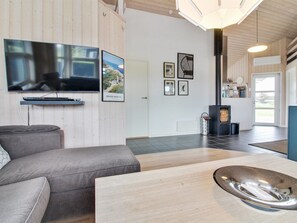 Televisión, chimenea, reproductor de DVD