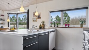 A modern kitchen with a large island, stainless steel appliances, and a view of the outdoors. - "Andrea" - 1.4km from the sea by Interhome (Hals)