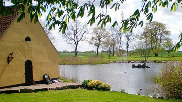 A building with a small pond in front, surrounded by grass and trees. - "Thia" - 4km to the fjord by Interhome (Aabenraa)