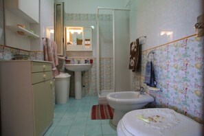 Regadera, secadora de cabello, bidet, toallas