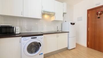 Fridge, microwave, coffee/tea maker, electric kettle