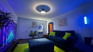 Smart TV, video games, foosball, books