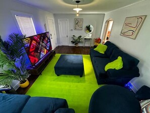 Smart TV, video games, foosball, books