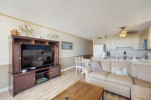 TV - Beach Front Condo | Condo in Murrells Inlet w/ocean view balcony, pool & hot tub (Murrells Inlet)