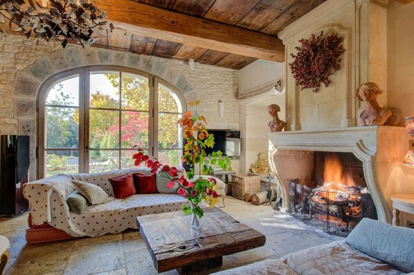 Smart TV, fireplace, video games, DVD player