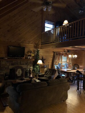 TV, fireplace, DVD player, music library