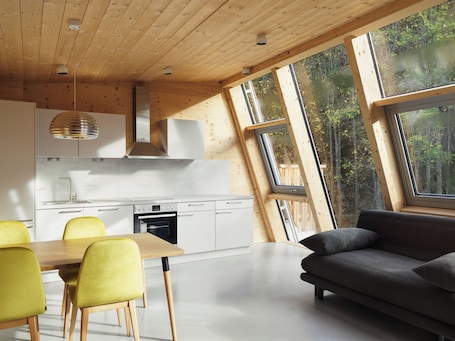 Panoramic Condo | Private kitchen | Fridge, oven, stovetop, espresso maker