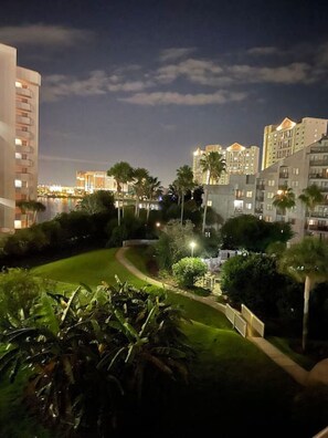 Stunning high-rise buildings with balconies and beautifully manicured grounds.
