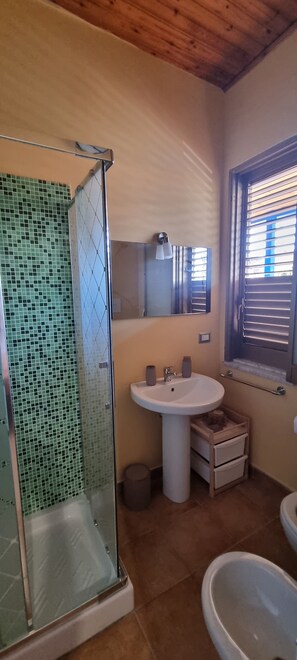 Dusche, Haartrockner, Bidet, Handtücher