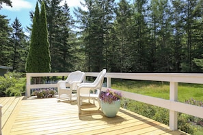 Terrace/patio - Peaceful vacation home with stunning ocean views and private woods (Hancock)