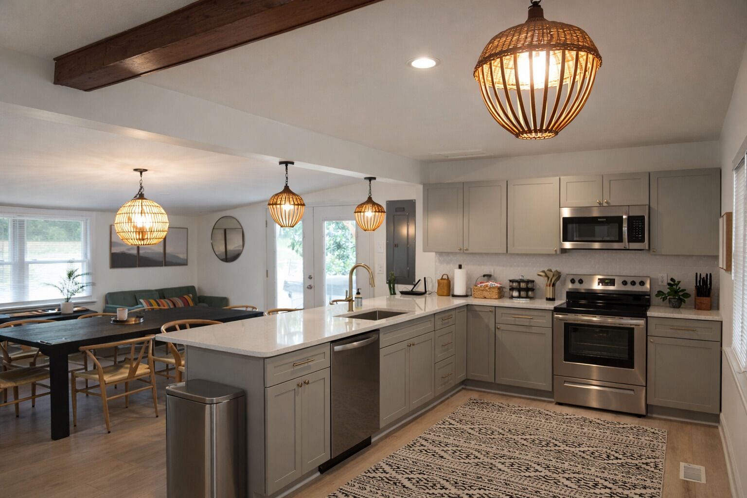 Réfrigérateur, four à micro-ondes, un four, surface de cuisson