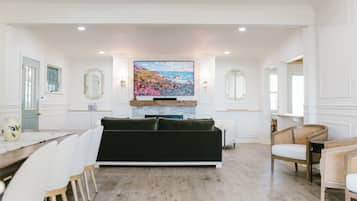 TV, DVD player, video library