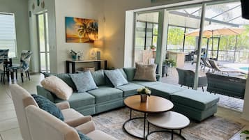 Smart TV, fireplace, video games, foosball