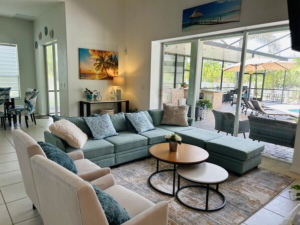 Smart TV, fireplace, video games, foosball