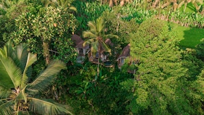 A tropical resort with multiple bungalow-style buildings surrounded by dense vegetation and palm trees. - Sacred Canyon Ubud by GenuineHost (Payangan)
