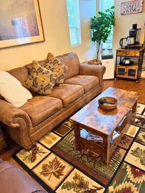 TV, fireplace, books, offices