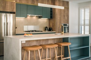 Fridge, microwave, oven, stovetop - Essence Peregian Beach Resort - Lilly 4 Bedroom Luxury Home with Private Pool (Noosa)