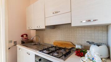 Fridge, oven, stovetop, coffee/tea maker