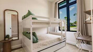 4 bedrooms, desk, iron/ironing board, travel cot