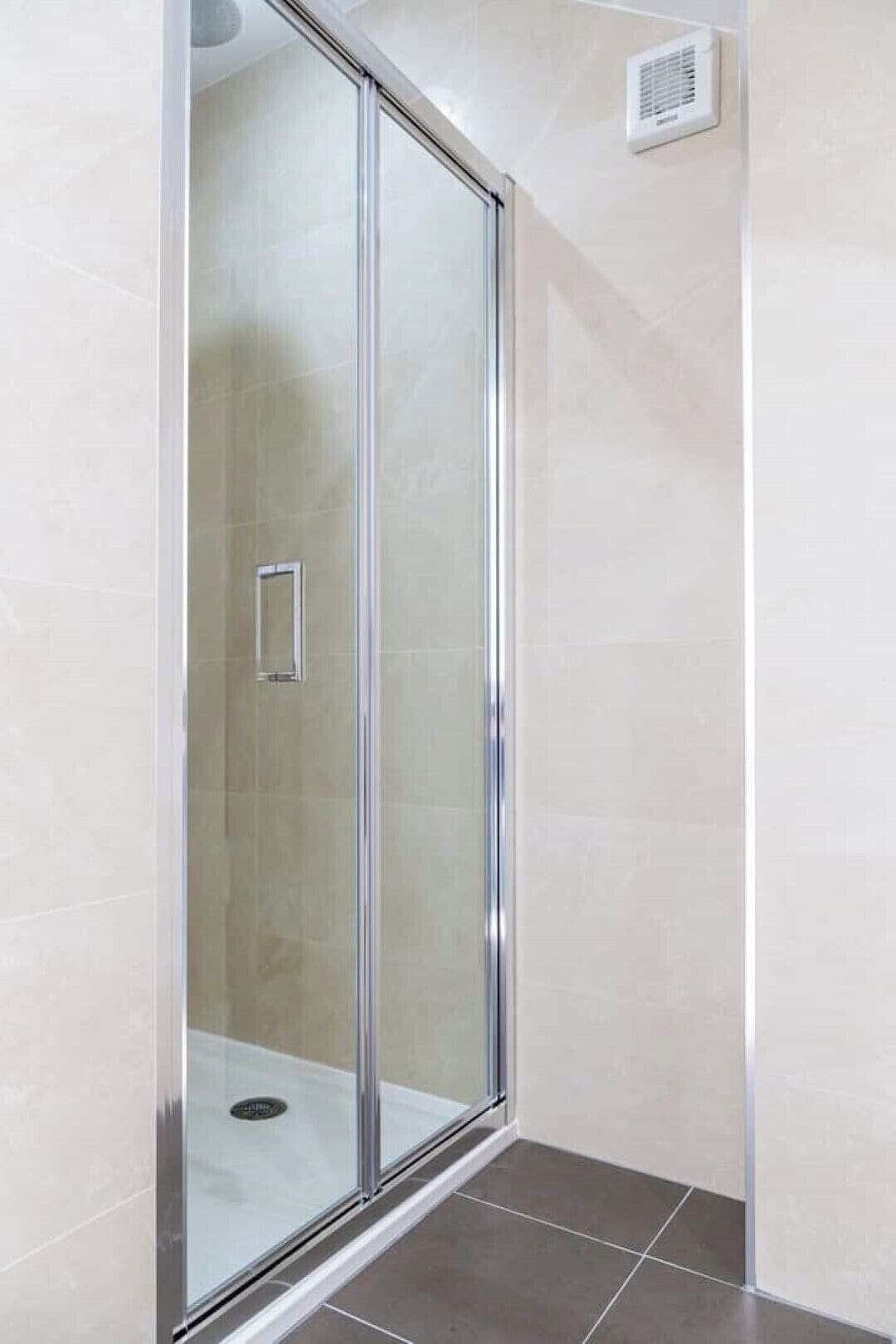 Shower, towels, soap, shampoo