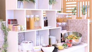 A buffet setup with various food items and beverages. - KOKO HOTEL Sendai Station South (Sendai)