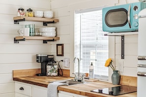 Fridge, microwave, oven, stovetop - Walkable Downtown Tiny Home with Views near Shenandoah National Park (New Market)