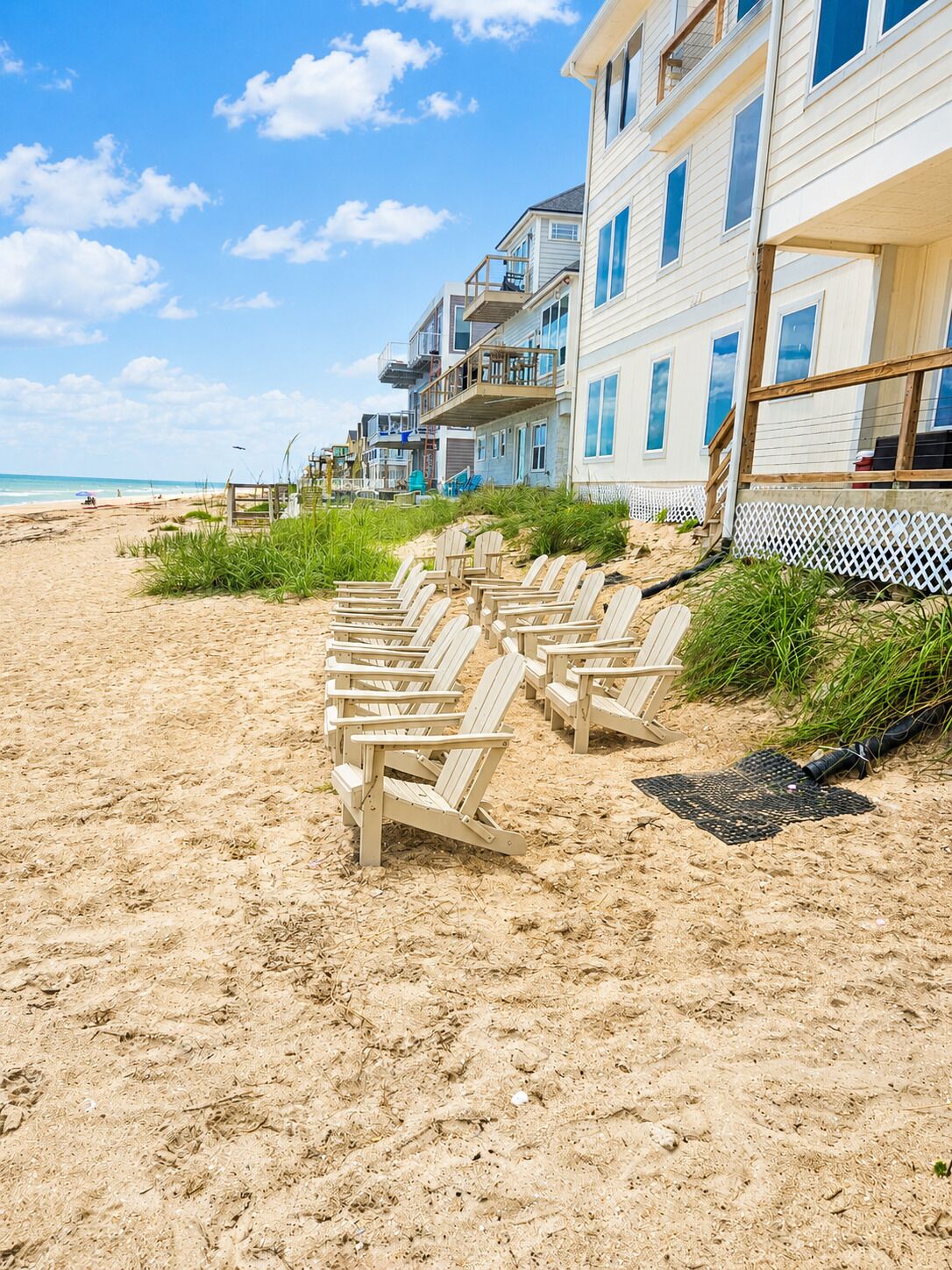 On the beach, sun loungers