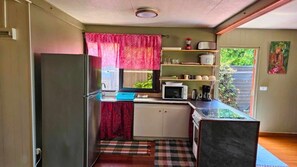 Fridge, microwave, oven, coffee/tea maker