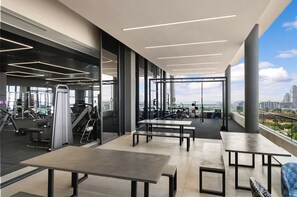 Work out in style with state-of-the-art equipment and city views.