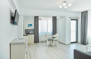 Deluxe Apartment | Living area | 50-cm LCD TV with cable channels, heated floors