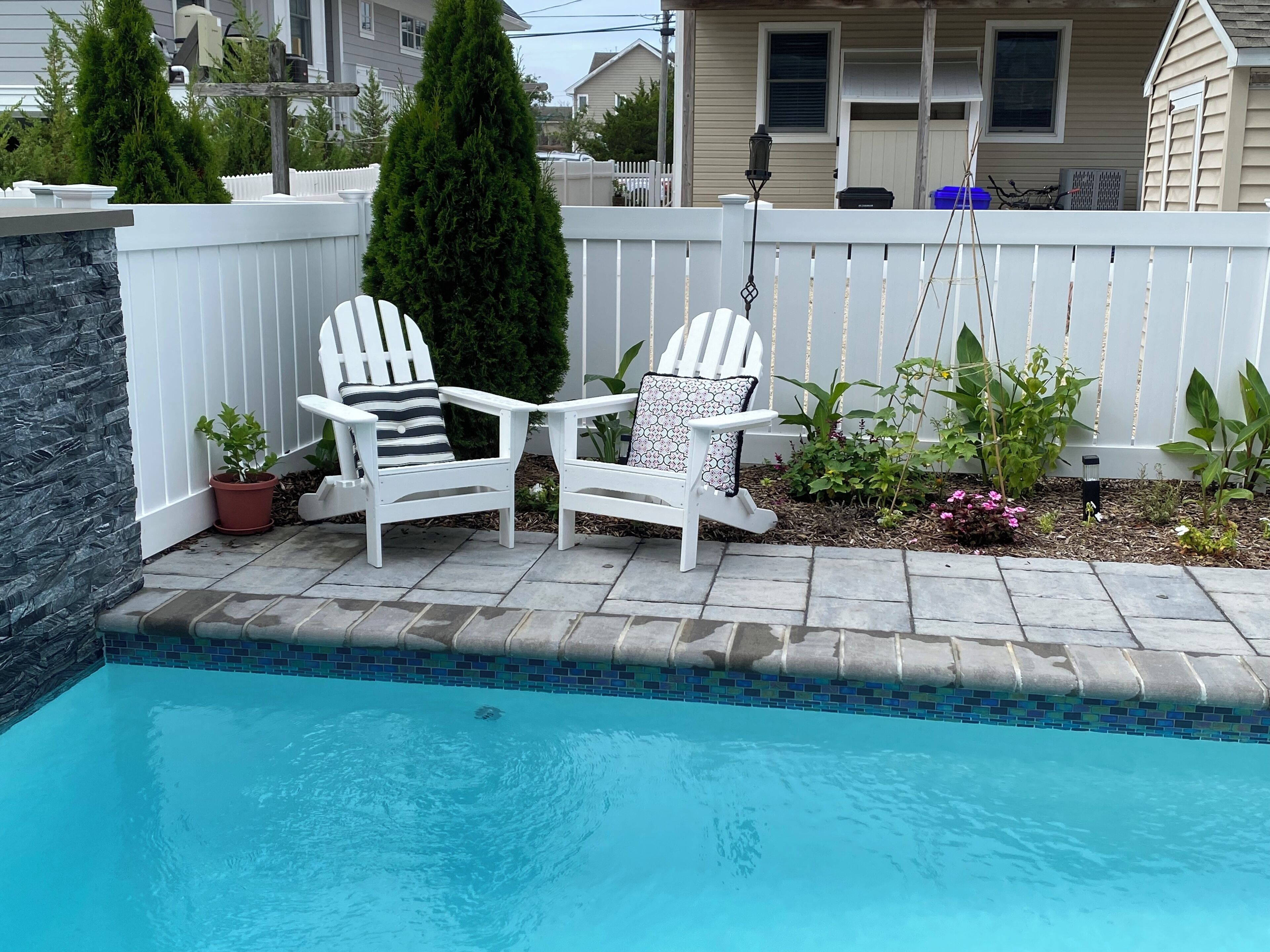 Seating area and plants create a serene oasis for non-beach days