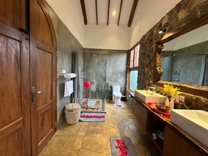 Habitación doble ejecutiva | Baño | Secadora de cabello y toallas 