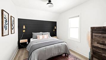 3 bedrooms, desk, iron/ironing board, travel crib