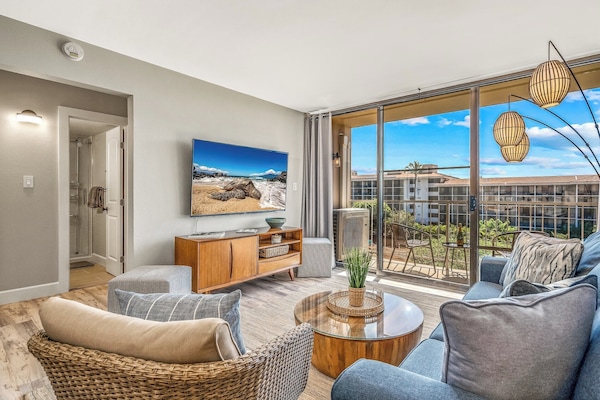 Luxury Condo | Living area | 90-inch Smart TV with digital channels, Hulu, streaming services
