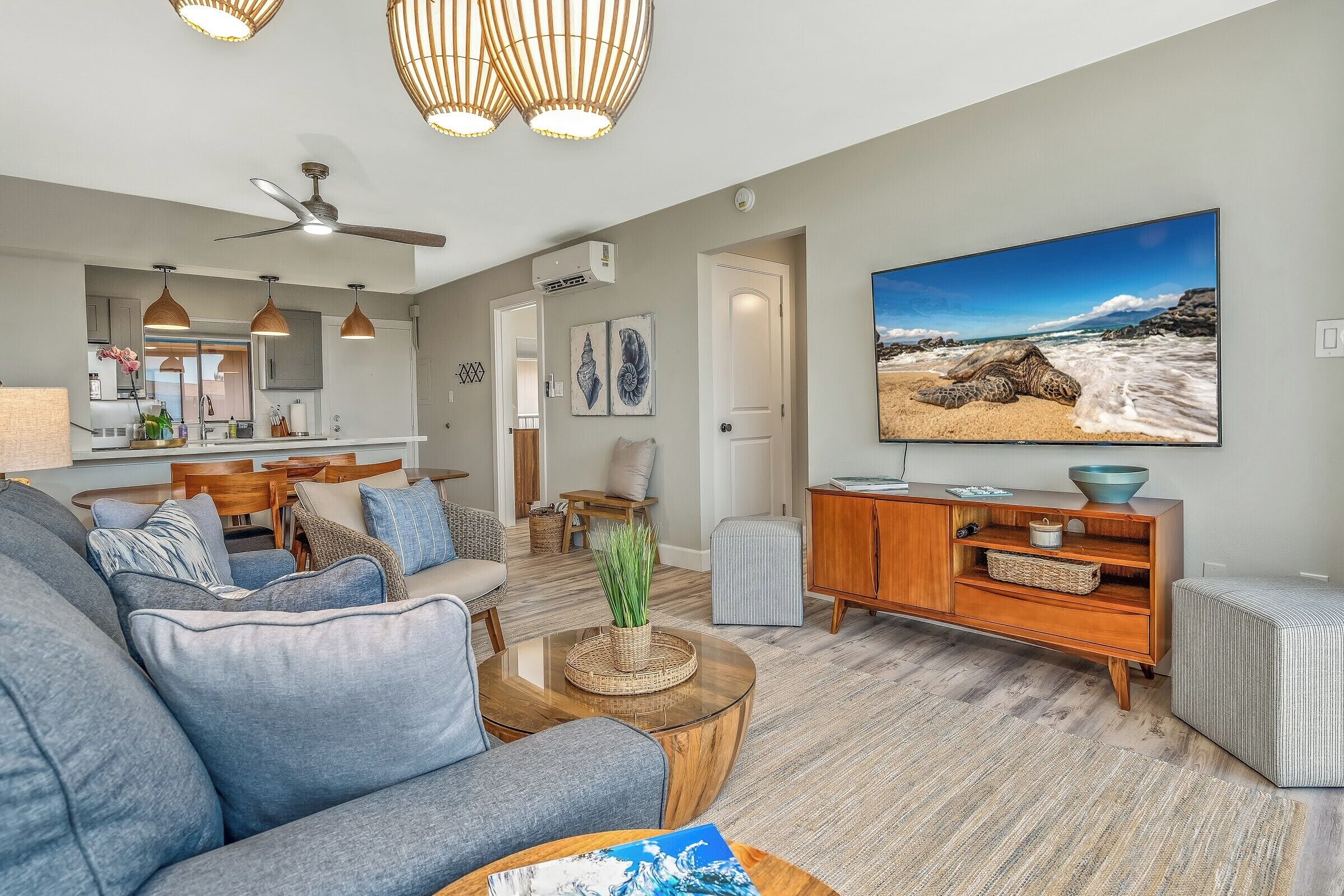 Luxury Condo | Living area | 90-inch Smart TV with digital channels, Hulu, streaming services