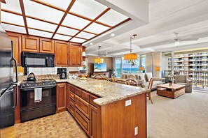 Fridge, microwave, oven, stovetop - Ocean View steps from beach, dining, shopping 511 (Lahaina)