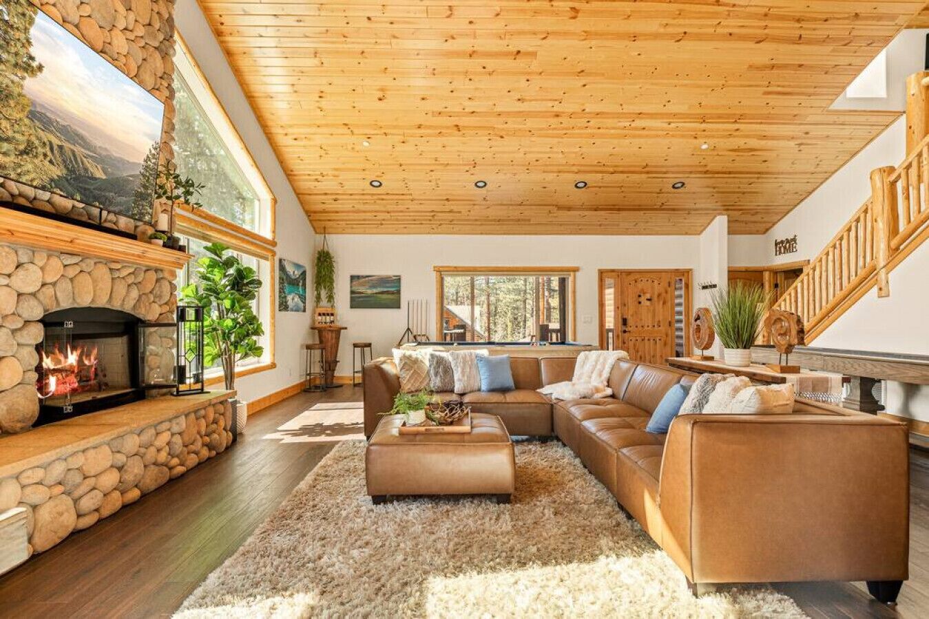 Smart TV, fireplace, video games, foosball