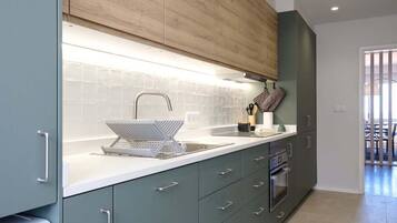 Fridge, microwave, oven, dishwasher