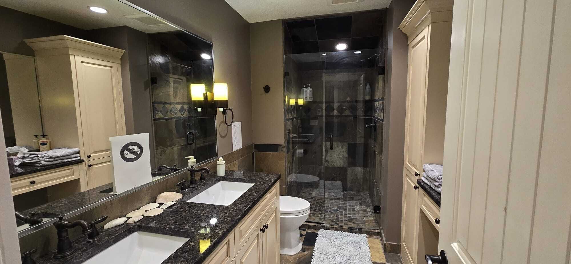 Hair dryer, towels, toilet paper